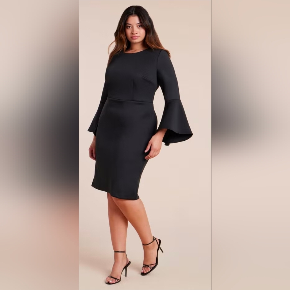 NWT ELOQUII Black Flare Sleeve Scuba Dress - Size 18